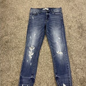 KanCan Women's Distressed Dark Blue Skinny Jeans